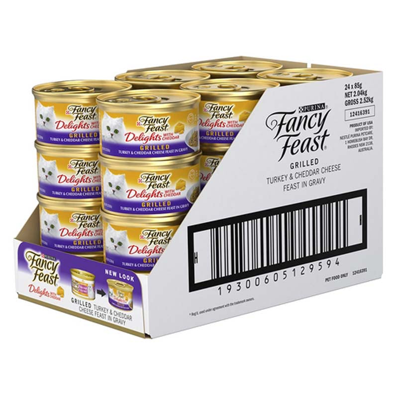 FANCY FEAST Delights with Cheddar Grilled Turkey & Cheddar Cheese in Gravy 85g (24 pack)