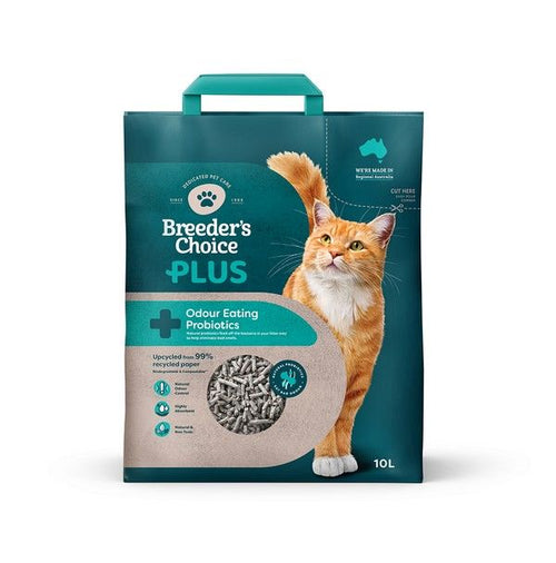 Pet Supplies Perth WA Breeders Choice Plus Probiotic Litter 10L (4.1kg) in a 10-liter bag, suitable for pet bedding and litter.