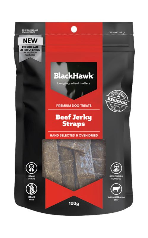 Black Hawk Dog Treat Beef Jerky Straps 100g