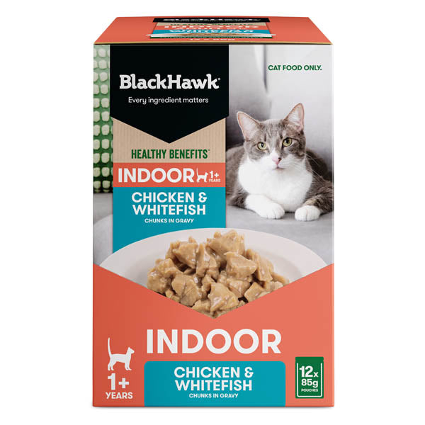 Black Hawk CAT HB Indoor Chicken Whitefish in Gravy Pouch 85g (12)