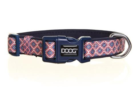 DOOG Gromit collar - navy blue w red chevron - large (42-62cm)