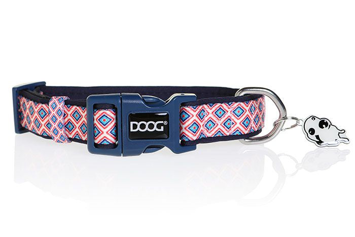 DOOG Gromit collar - navy blue w red chevron - small (23-34cm)