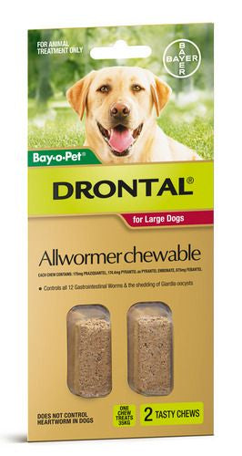 Drontal Dog Chewable 2 Chews (One chew treats 35kg)