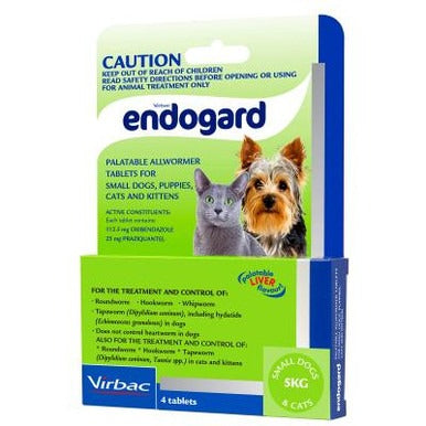 Virbac Endogard Small Dog Puppies Cats & Kittens 4 Tab