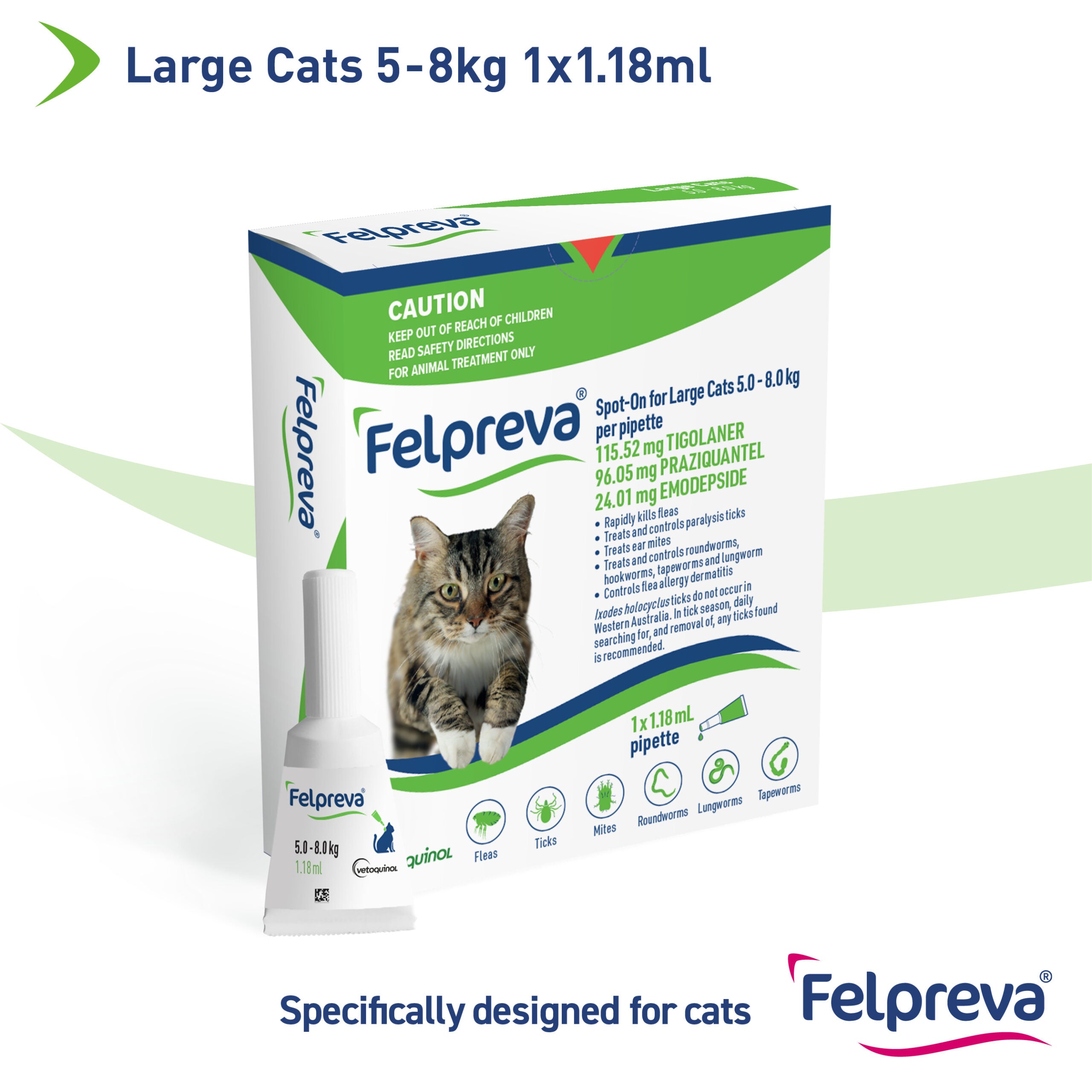 FELPREVA Large Cats Spot On >5kg-8kg (1 Pack) Green