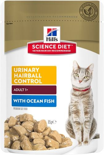 Hills Science Diet Feline Adult Urinary Hairball Control Ocean Fish 85g Pouch (12)