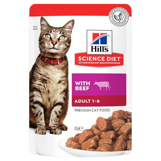 Hills Science Diet Feline Adult Beef 85g Pouch (12)