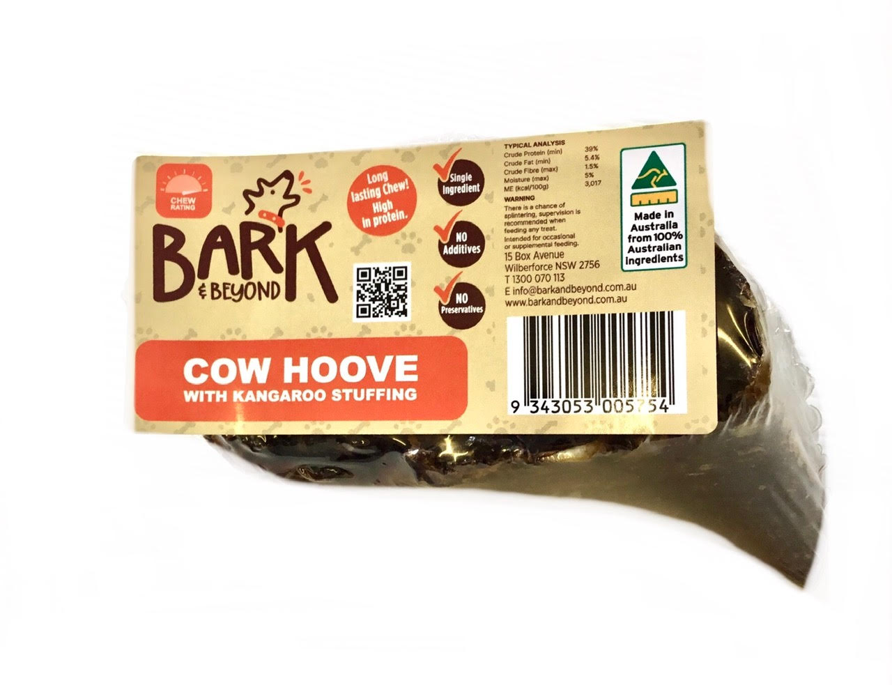 BARK & BEYOND Wrapped Cow Hoof With Roo Stuffing