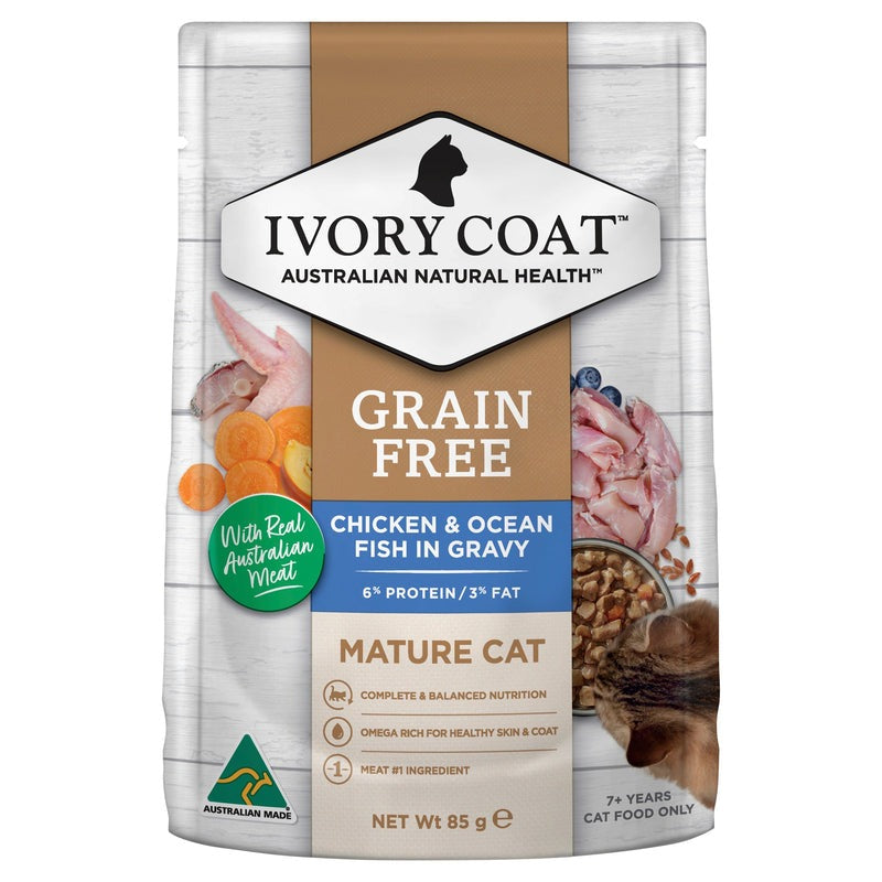 IVORY COAT Cat Mature Chicken & Ocean Fish Gravy Pouch 85g (12)