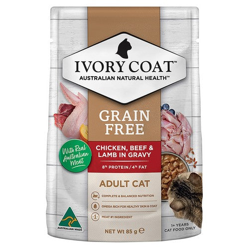 IVORY COAT Adult Cat Wet Chicken with Beef & Lamb 85g (12)