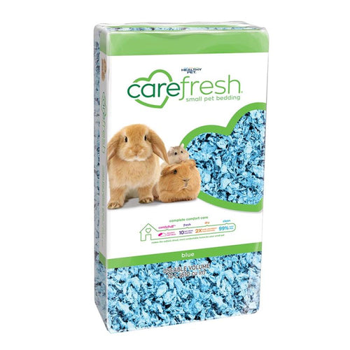 Carefresh Complete Blue 10L pet bedding in a clear bag, showing soft, eco-friendly wood-based material from Pet Supplies Perth WA.