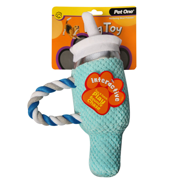 PET ONE Dog Plush Blue Bottle With Straw 15 x 28cm