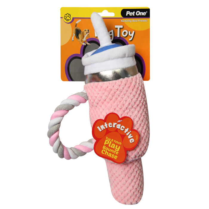 PET ONE Dog Plush Pink Bottle With Straw 15 x 28cm