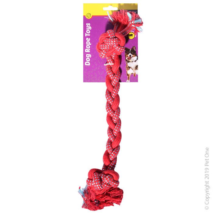 PET ONE Dog Toy Braided Rope With Knots Red/Blue 45cm