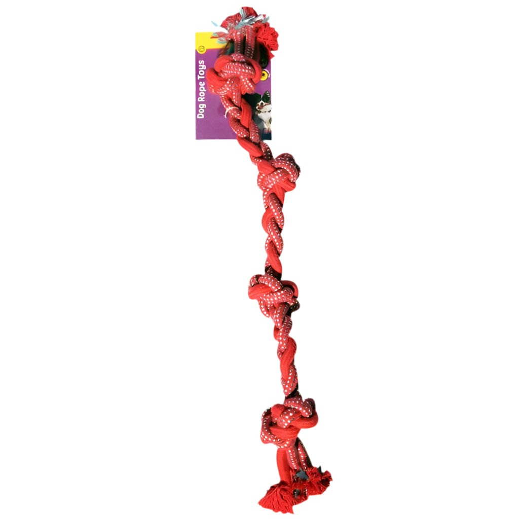 PET ONE Dog Toy Braided Rope With 4 Knots Red/Blue 90cm