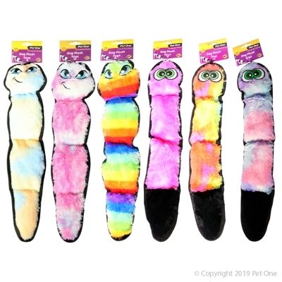 PET ONE Dog Toy Plush Worms Mixed Style/Colours 46/52cm PACK OF 6