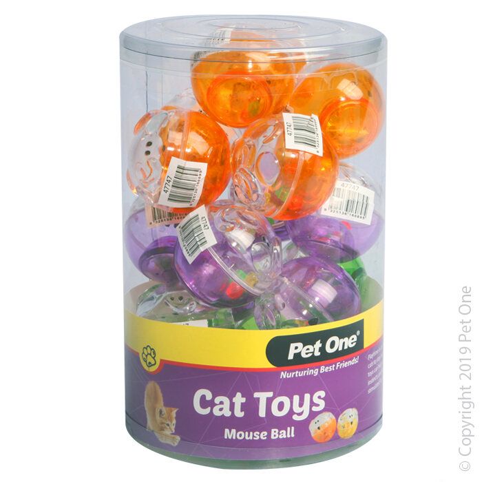 PET ONE Cat Toy Mouse Ball 5cm Mix Colour 18 Per Can