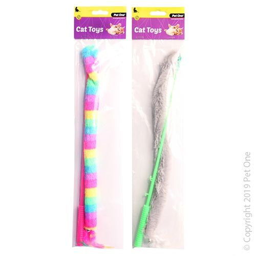 PET ONE Cat Toy Wand Tail With Bell 40cm Mix Colour