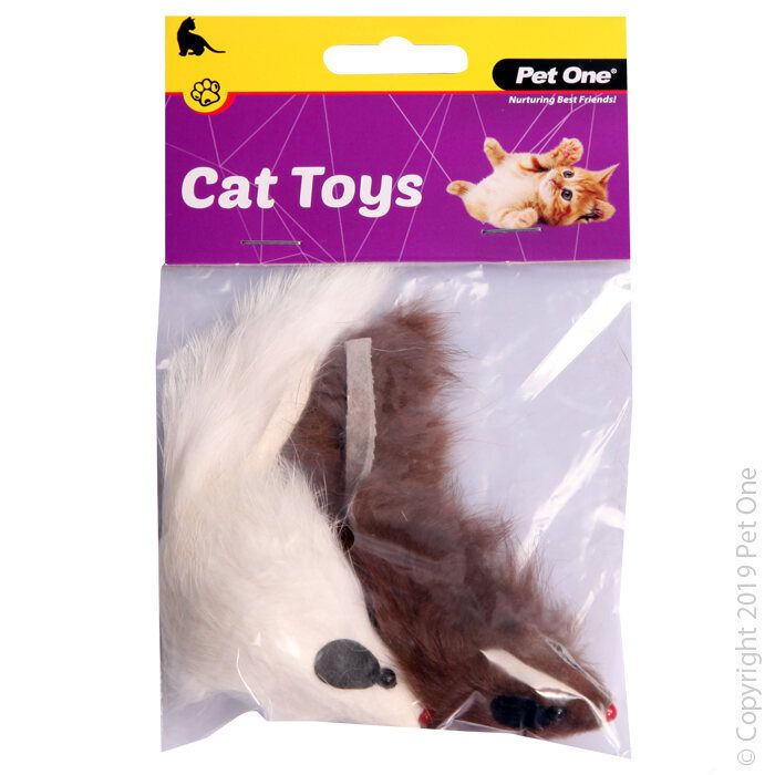 PET ONE Cat Toy Mouse 2pk 5cm Brown White