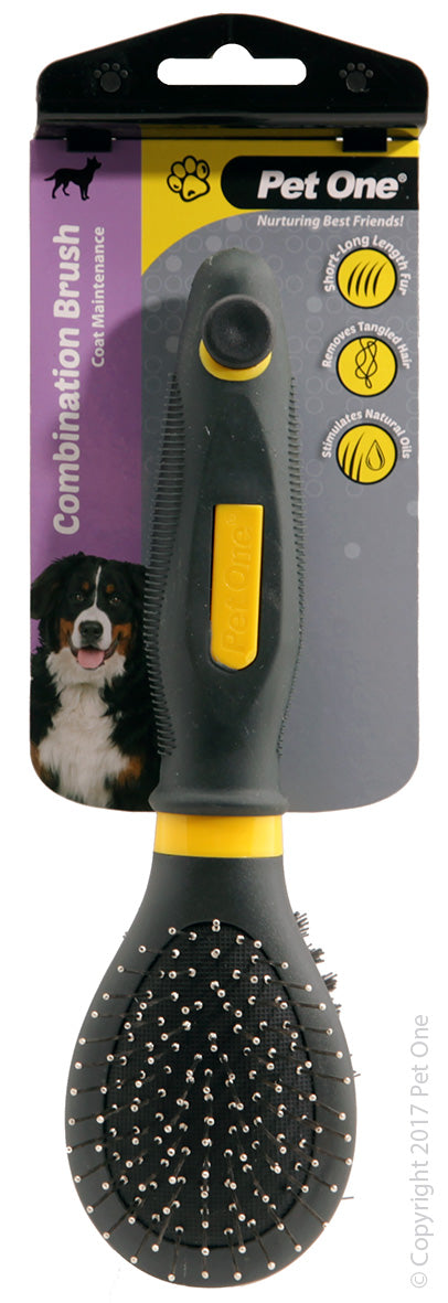 PET ONE Grooming Combination Bristle & Metal Pin Brush Sm