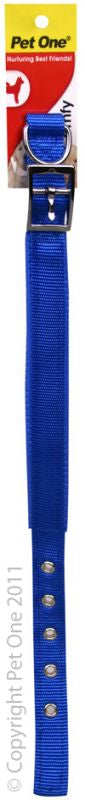 PET ONE Collar Nylon Adj 27 To 37cm Padded 20mm Blue