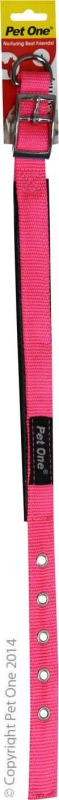 PET ONE Collar Nylon Adj 27 To 37cm Padded 20mm Pink