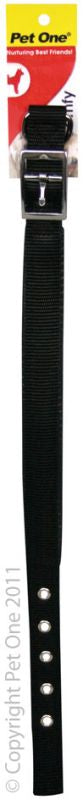 PET ONE Collar Nylon Adj 47 To 57cm Padded 25mm Black