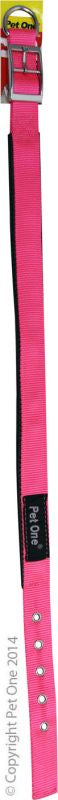 PET ONE Collar Nylon Adj 47 To 57cm Padded 25mm Pink