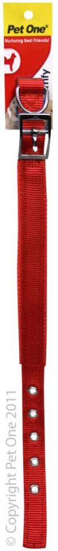PET ONE Collar Nylon Adj 47 To 57cm Padded 25mm Red