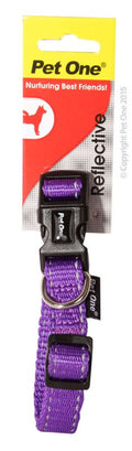 PET ONE Collar Nylon Refl Adj 24 To 37cm 15mm Purple