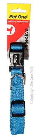 PET ONE Collar Nylon Refl Adj 35 To 50cm 20mm Aqua