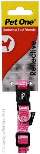 PET ONE Collar Nylon Refl Adj 35 to 50cm 20mm Pink