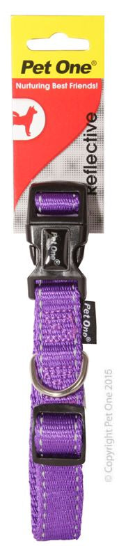 PET ONE Collar Nylon Refl Adj 35 To 50cm 20mm Purple