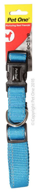 PET ONE Collar Nylon Refl Adj 40 To 65cm 25mm Aqua