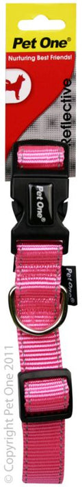 PET ONE Collar Nylon Refl Adj 40 to 65cm 25mm Pink