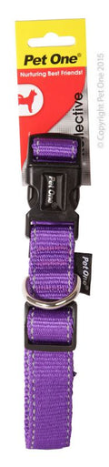 PET ONE Collar Nylon Refl Adj 40 To 65cm 25mm Purple