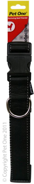 PET ONE Collar Nylon Adj Reflective 50 to 75cm 40mm Black