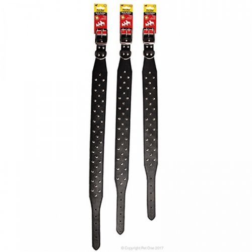 PET ONE Collar Leather Three Row Studded 55cm Black