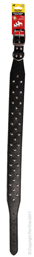 PET ONE Collar Leather Three Row Studded 65cm Black