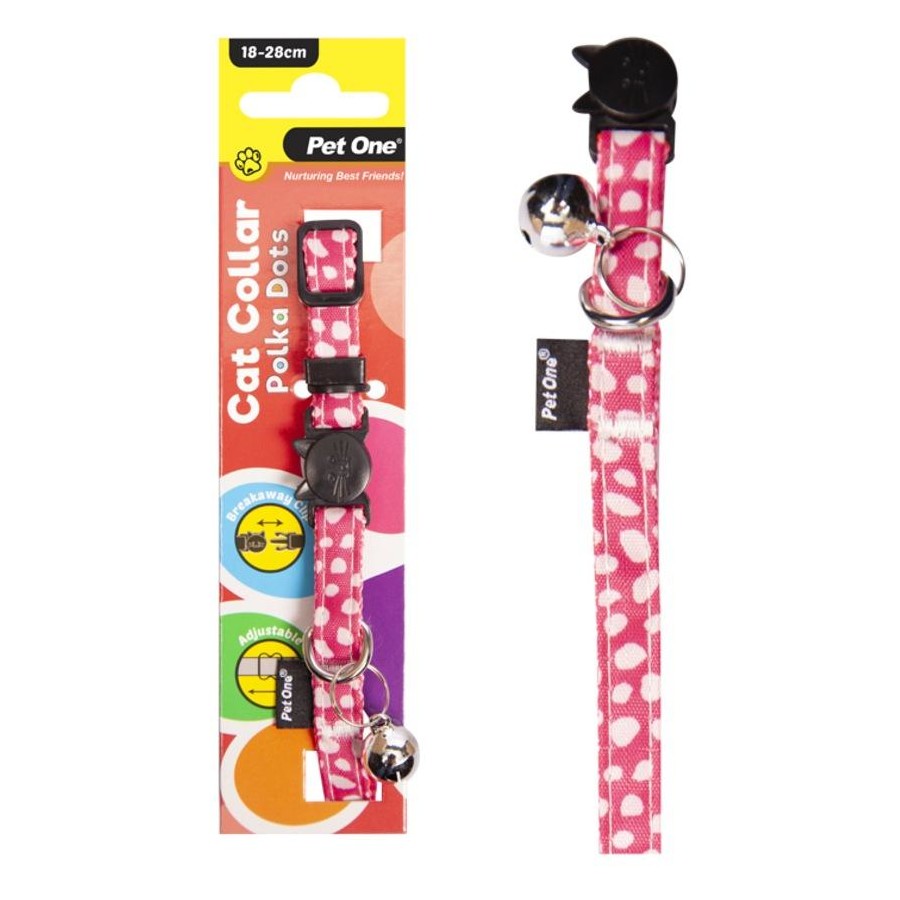 PET ONE Cat Collar Nylon 18-28cm 10mm POLKA DOTS PINK