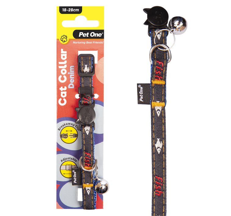 PET ONE Cat Collar Nylon 18-28cm 10mm DENIM BLUE