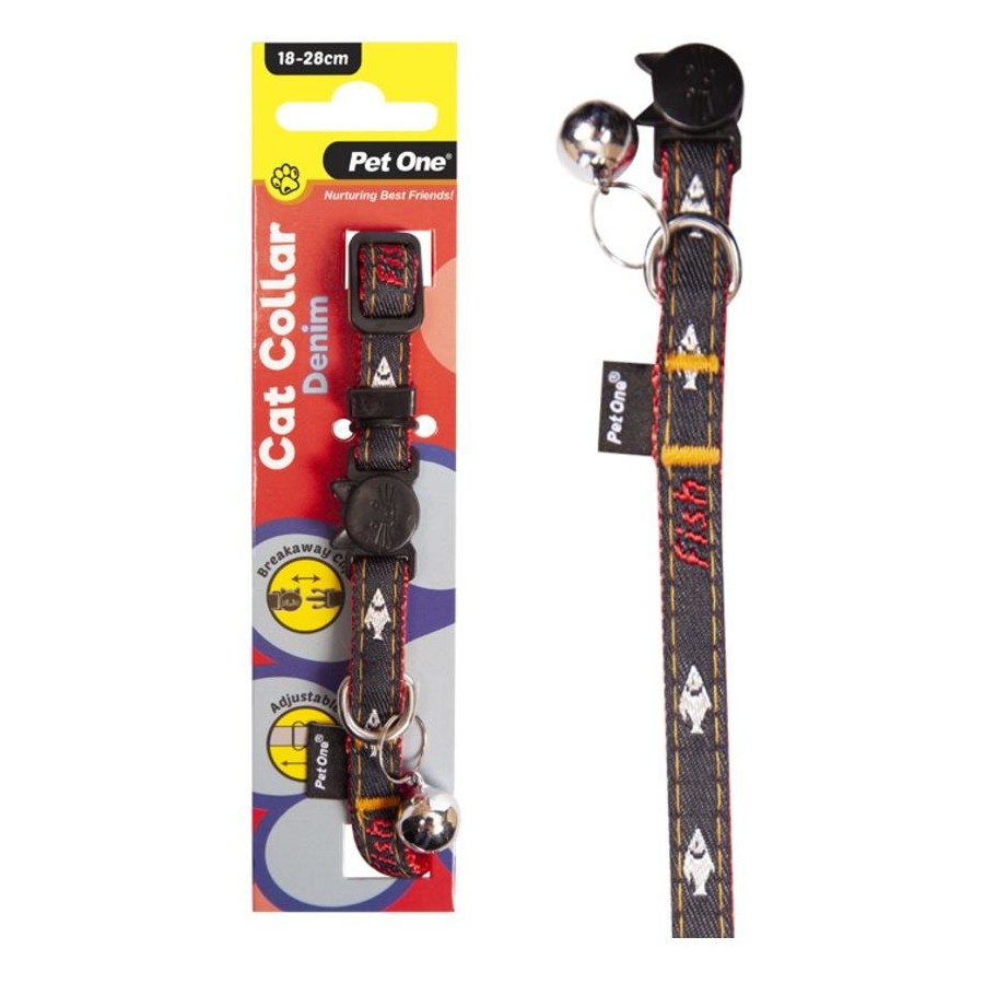 PET ONE Cat Collar Nylon 18-28cm 10mm DENIM RED