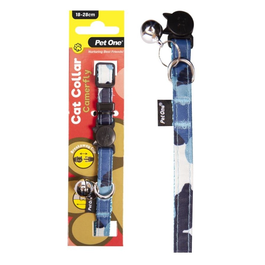 PET ONE Cat Collar Nylon 18-28cm 10mm CAMERFLY BLUE