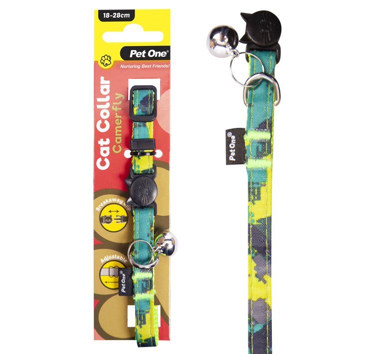 PET ONE Cat Collar Nylon 18-28cm 10mm CAMERFLY GREEN