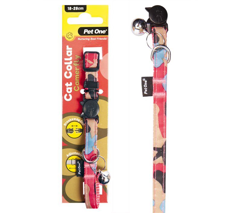 PET ONE Cat Collar Nylon 18-28cm 10mm CAMERFLY PINK