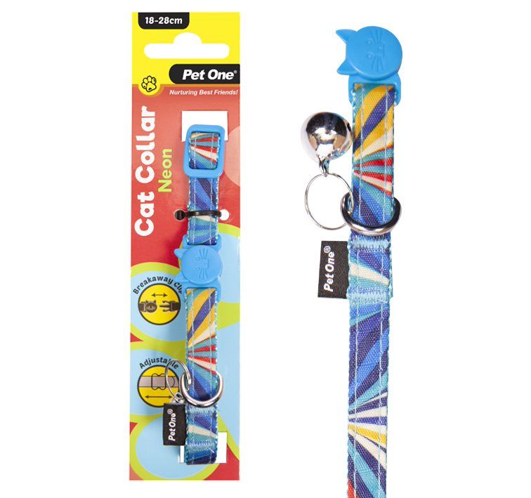 PET ONE Cat Collar Nylon 18-28cm 10mm NEON BLUE