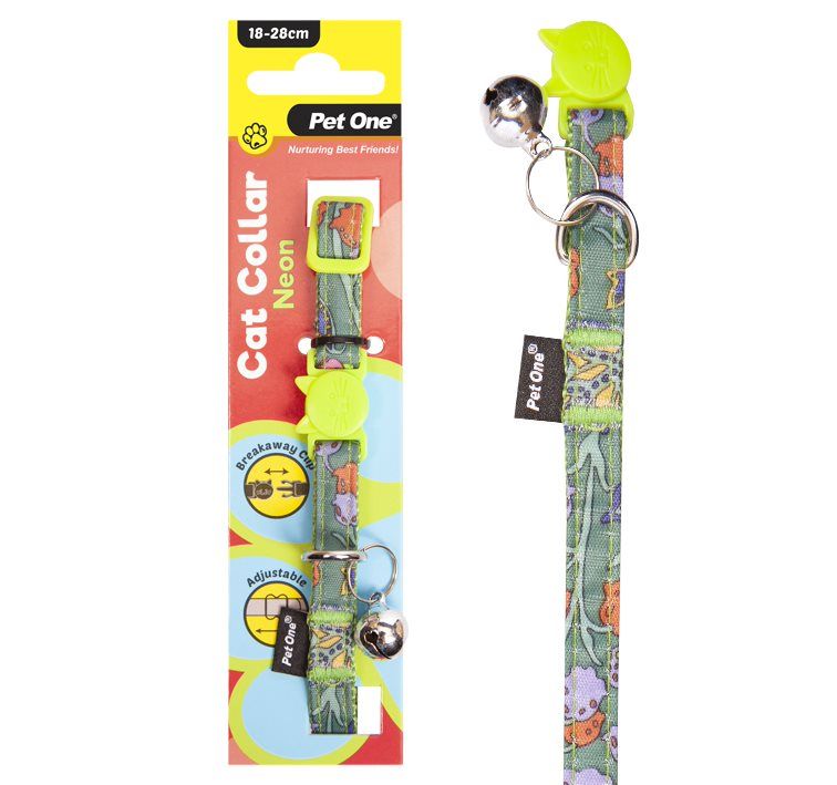 PET ONE Cat Collar Nylon 18-28cm 10mm NEON GREEN