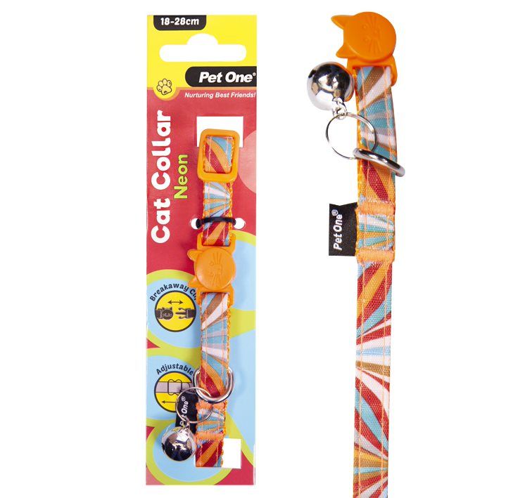 PET ONE Cat Collar Nylon 18-28cm 10mm NEON ORANGE