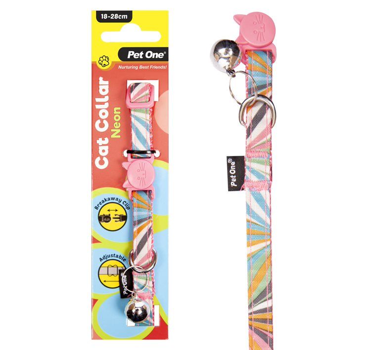 PET ONE Cat Collar Nylon 18-28cm 10mm NEON PINK