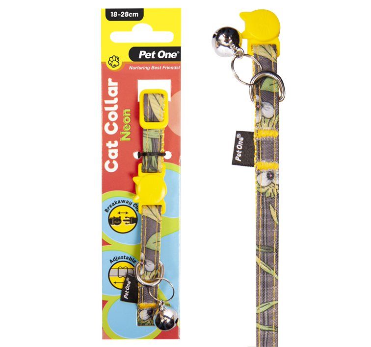 PET ONE Cat Collar Nylon 18-28cm 10mm NEON YELLOW